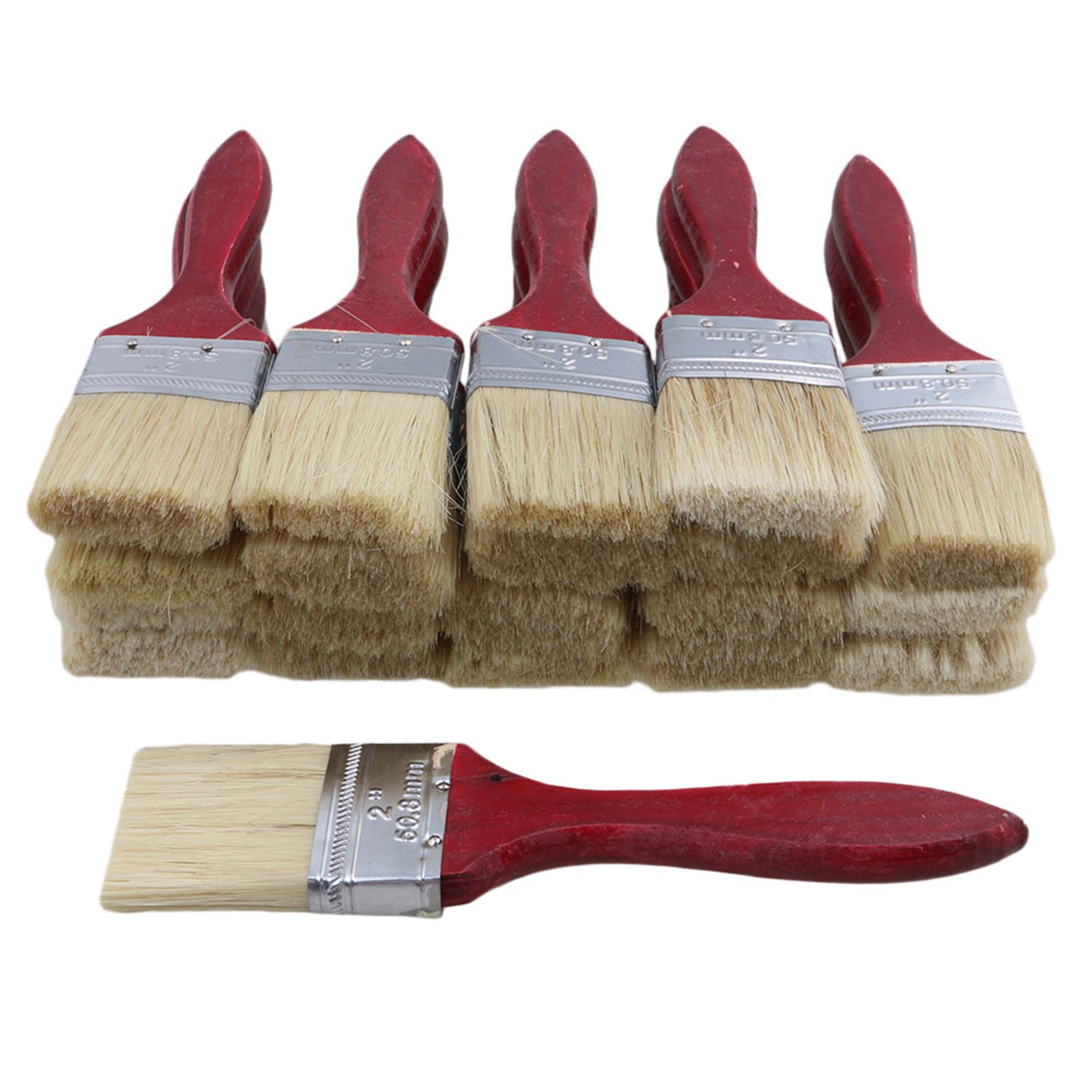 20pcs Low Cost Paint Brushes or Brush with Red Wooden Handle,2" Width for Paint,Stain,Varnish, Gesso, Primer, Glue