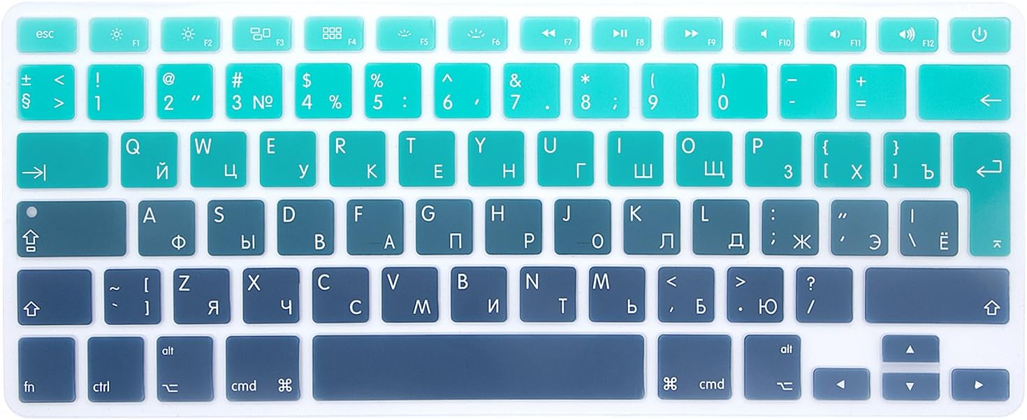 MMDW EU/UK Russian Language Keyboard Cover for Macbook Pro 13 Inch,15 Inch(with or without Retina Display,2015 or Older Version) for Macbook Old Air 13 Inch European/ISO Keyboard Silicone Skin