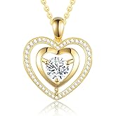 Jiostonor Moissanite Necklaces for Women, Heart Pendant Necklace Anniversary Birthday Gift for Her, S925 Silver Jewelry for Wife Girlfriend Mom