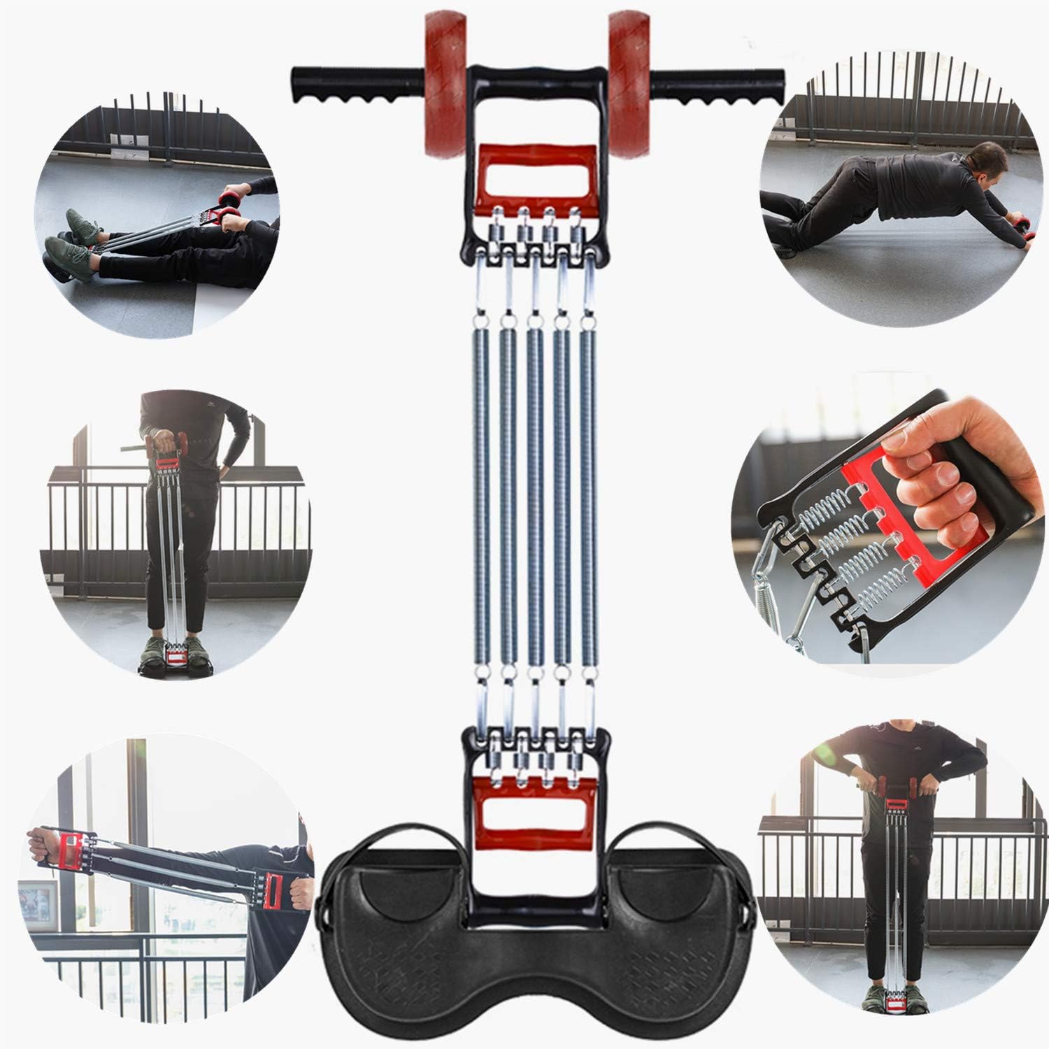Dingdang 6 in 1 Strength Training Equipment,Fitness Grip, Chest Expander, Pedal Puller, Fitness Dumbell, Adjustable Ab Trainer, Rebound Abdominal Wheel, Full Body Workouts for Home, Travel or Outside