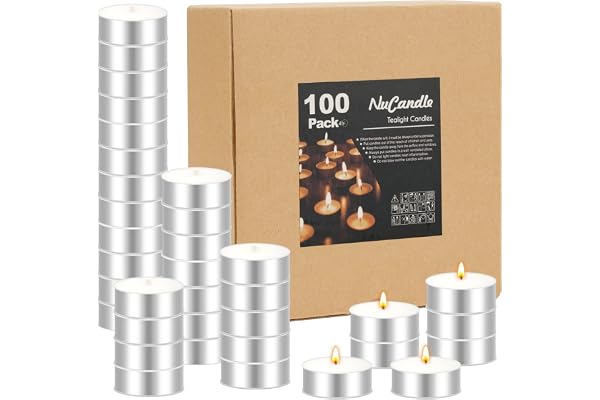 Tea Light Candles 100 Bulk Pack Tealight Candles Unscented Paraffin Candles for Wedding, Christmas, Home Decorative, Outdoor
