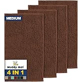 Muddy Mat® 4-Piece Brown Medium 30"X19" AS-SEEN-ON-TV Highly Absorbent Microfiber Door Mat, Bath Mat and Pet Rug, Non Slip Thick Washable Soft Chenille for Kitchen Bathroom Bedroom Indoor and Outdoor