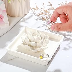 PUDDING CABIN White Lotus Ring Holder Dish, Jewelry