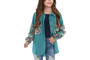 Imily Bela Girls Aztec Print Corduroy Jacket Fall Button Down Long Sleeve Shirt Overszied Shacket
