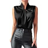 ZAFUL Women's Silk Satin Tank Tops Bow Tie Knot Mock Neck Casual Sleeveless Blouses Summer Basic Tanks Shirt Black M