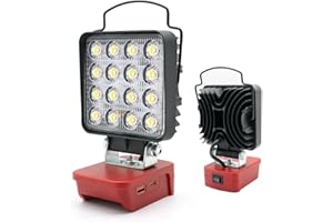 AKOCIRE LED Work Light Compatible with Milwaukee 18V Battery, 48W 4800LM Flashlight, Cordless Flood Light with USB/Type C Charging Port and Low Voltage Protection for Outdoors Job Site Lighting