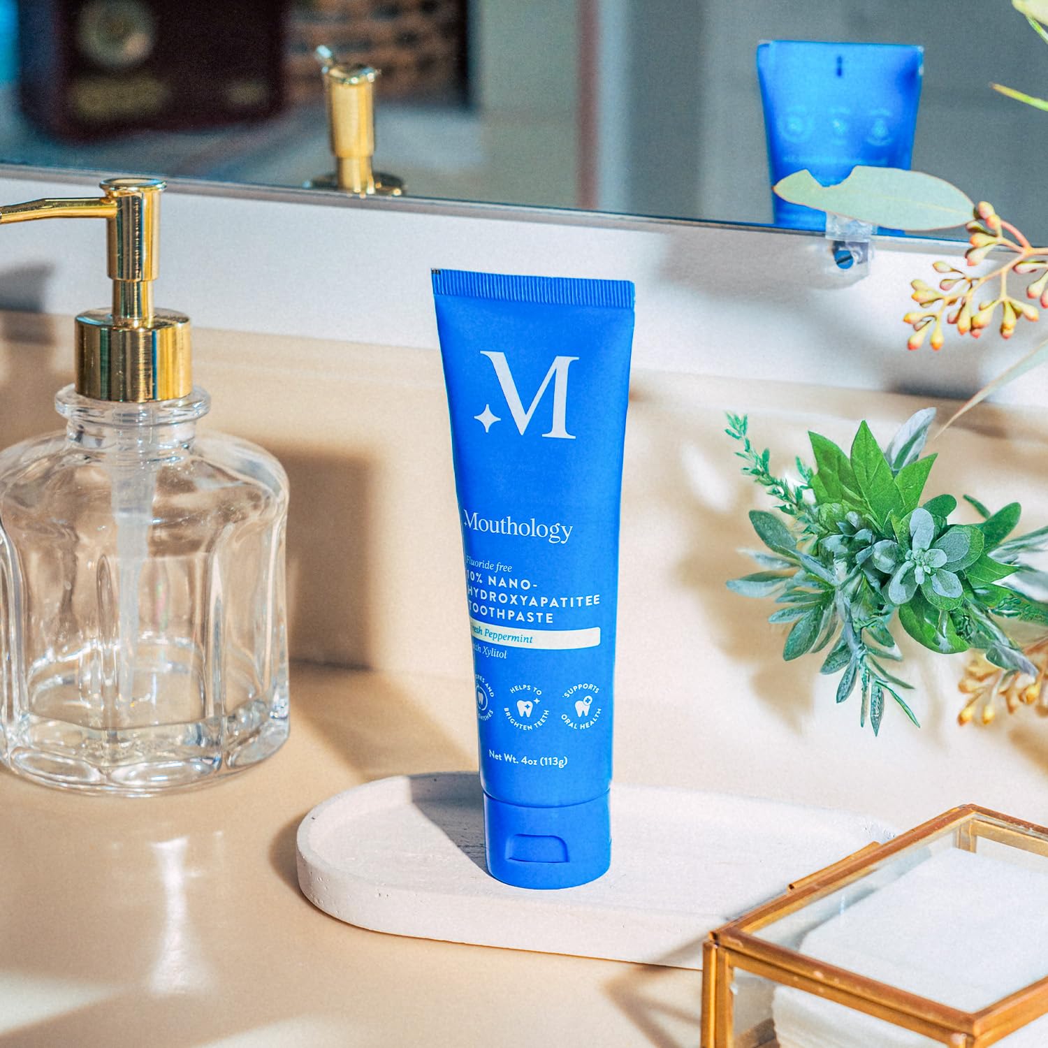 Mouthology 10% Nano Hydroxyapatite Toothpaste (Fluoride Free), Whitening*, Supports Enamel Care*, Appropriate for Sensitive Teeth*, SLS Free, Xylitol nHA Toothpaste for Adults, Mint 4oz (USA Made)