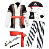 9 PCS Pirate Costume Kids Coat Pants Hat with Accessories Deluxe Set for Party Cosplay 3-12 Years