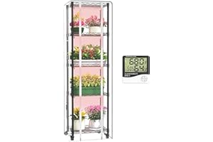 sagrynfp Indoor Greenhouse with Grow Lights,with 40W Full Spectrum Growing Lamps for Seed Starting , 5 Tier 15.7" L×11.8" W×62.3" H Mini Greenhouse，Grow Light Shelf with Tent and Thermometer