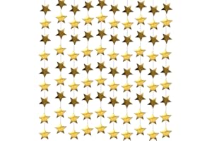 FUAZUZU 105 Feet Gold Star Garland, 8 Strands Glitter Paper Star String, 2.4 Inch Hanging Star Decorations for Christmas Tree, Birthday Party, Wedding, Ceiling Decor, Gold Paper Stars for Party Decor