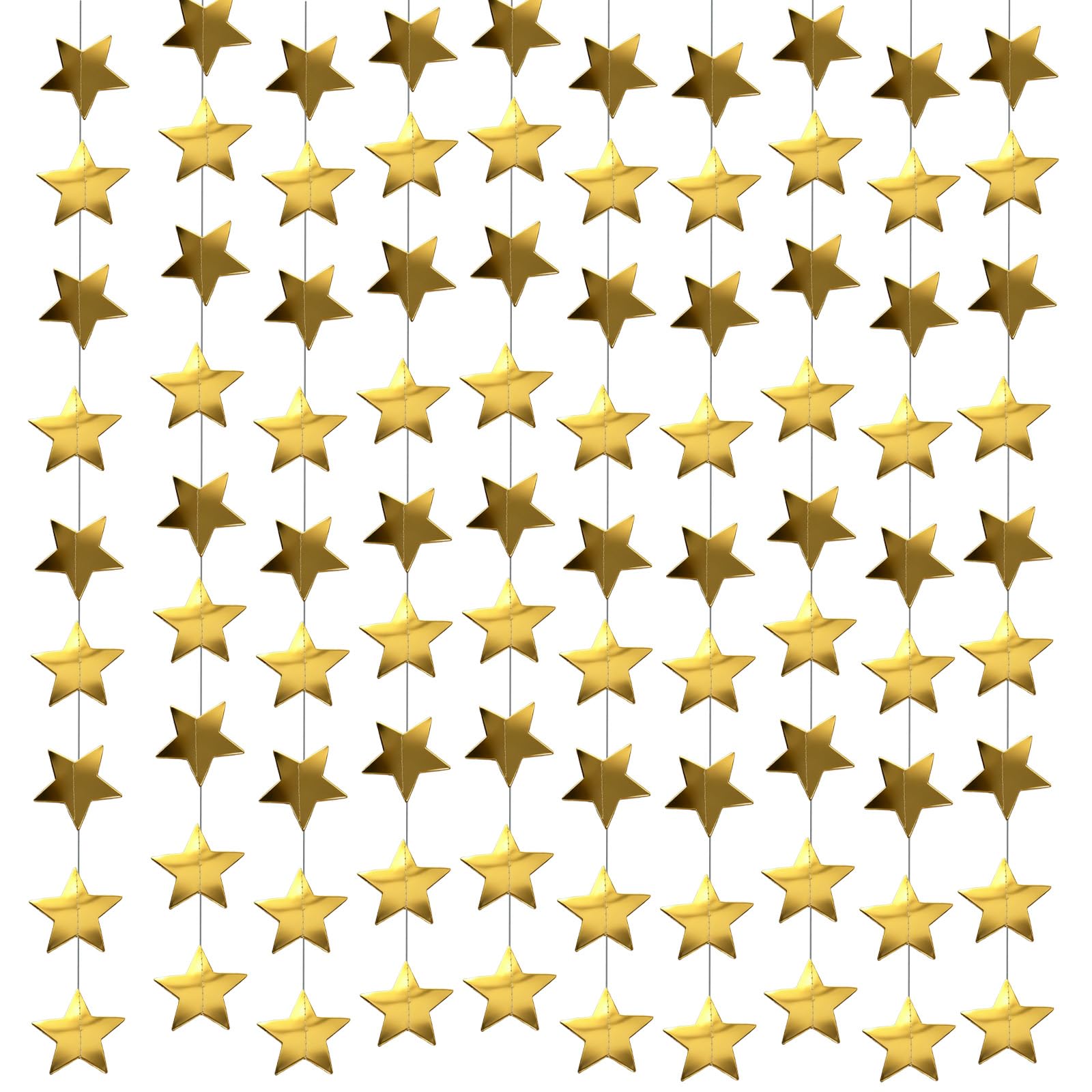 Photo 1 of 105 Feet Gold Star Garland, 8 Strands Glitter Paper Star String, 2.4 Inch Hanging Star Decorations for Christmas Tree, Birthday Party, Wedding, Ceiling Decor, Gold Paper Stars for Party Decor