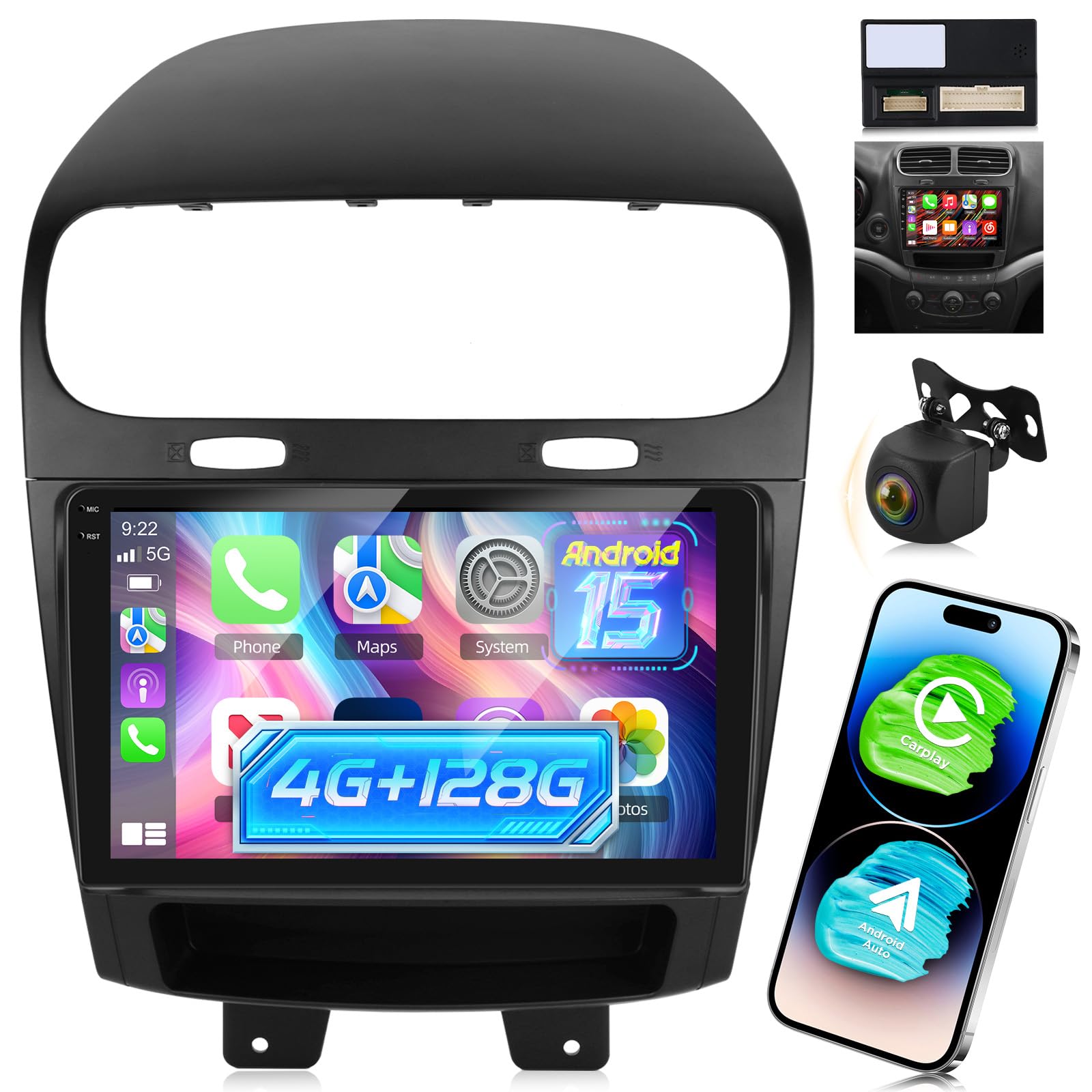 Photo 1 of [4+128G] Upgrade Radio for Dodge Journey 2011-2019 & for Fiat Freemont 2012-2014: 9 inch Android Incell Touchscreen Stereo - Wireless Carplay and Android Auto, 5G/WiFi, GPS, BT 5.0 + Backup Camera