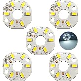 LEDGUHON 5Pcs 3W 5V White 6000K High Power LED Chip 120deg 700mA 5730 SMD | 31mm Round Aluminum PCB Heat Dissipation Base(6-LED 10MM Inner Hole)for Spotlight Replacement or DIY Lighting