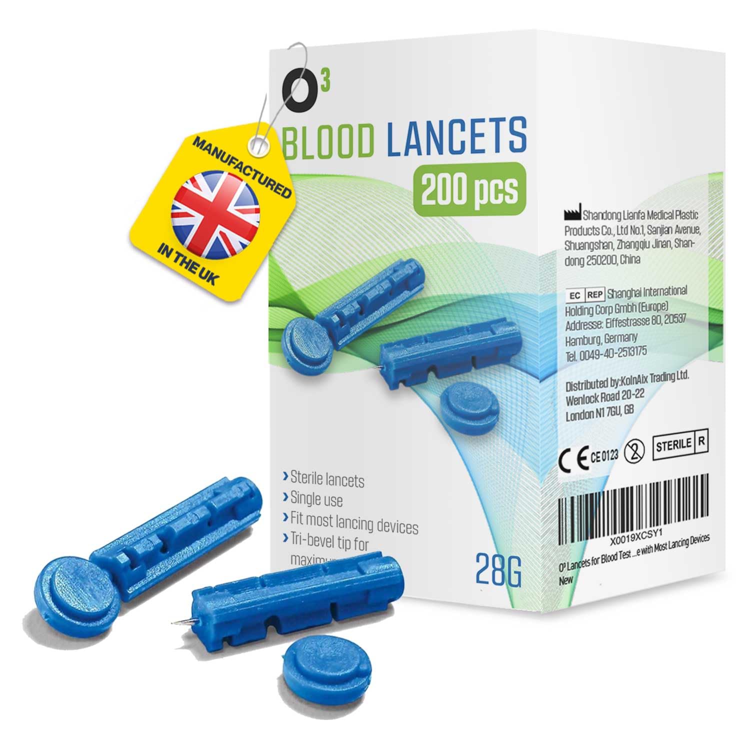 O³ Lancets for Blood Sugar Testing 28g 200 Units - Single Use Blood Lancets - Finger Prickers– Sterile Safety Lancet-Compatible with Most Lancing Devices