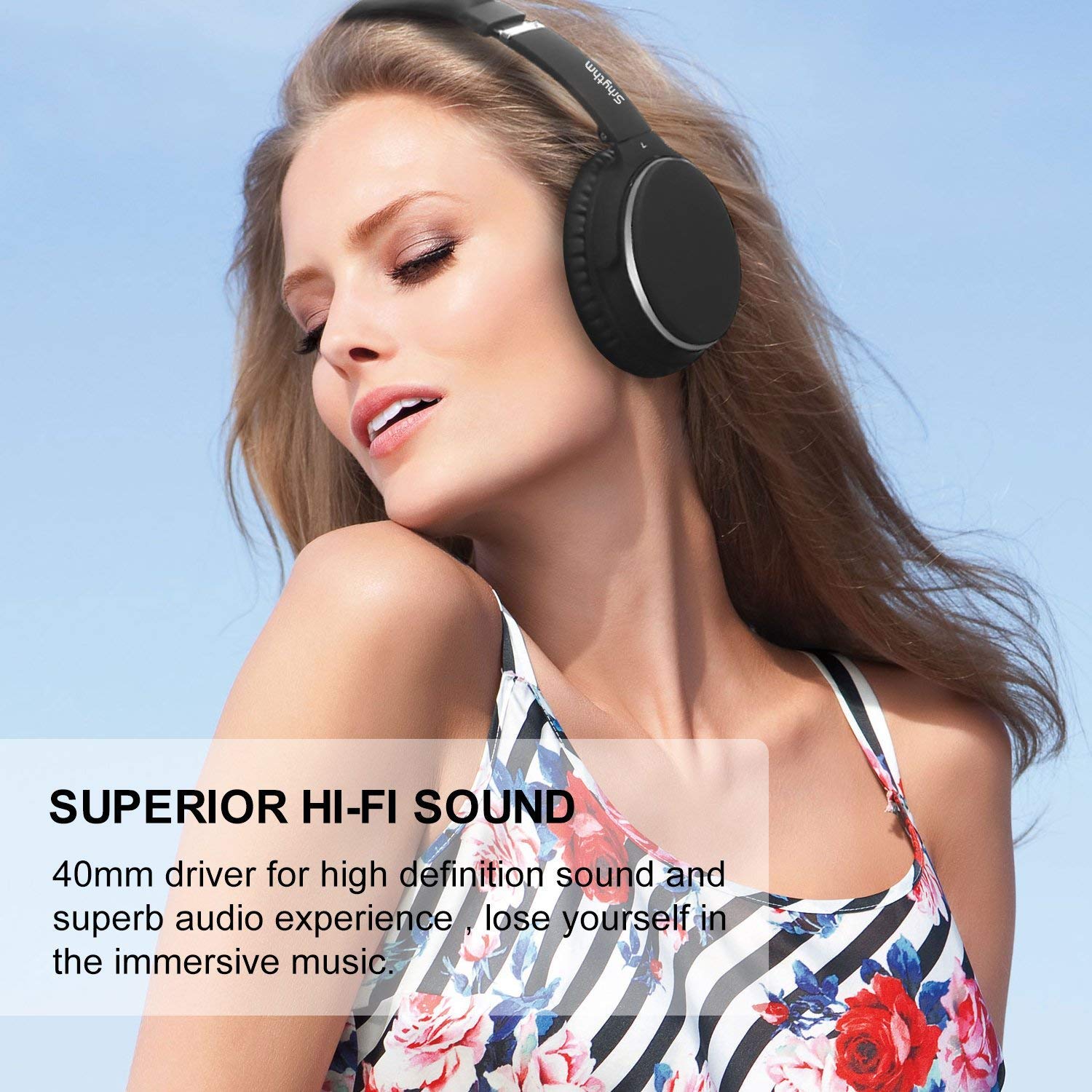 Casque Bluetooth Sans Fil Réduction de Bruit Active -Srhythm NC25- Noise Canceling Casque Pliable Over-ears Hifi Stéréo 180g Super Léger avec Adaptateur pour Avion