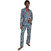 BedHead PJs Women's Long Sleeve Classic Notch Collar PJ Set, Tis The Season, Blue, Print, 4-6