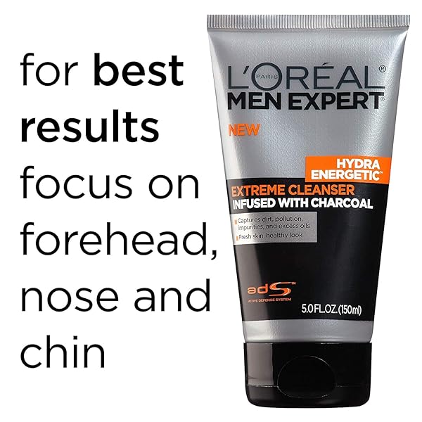 L’OREAL MEN EXPERT HYDRA ENERGETIC FACIAL CLEANSER WITH CHARCOAL FOR DAILY FACE WASHING, MENS FACE WASH, BEARD AND SKINCARE FOR MEN, 5 FL. OZ