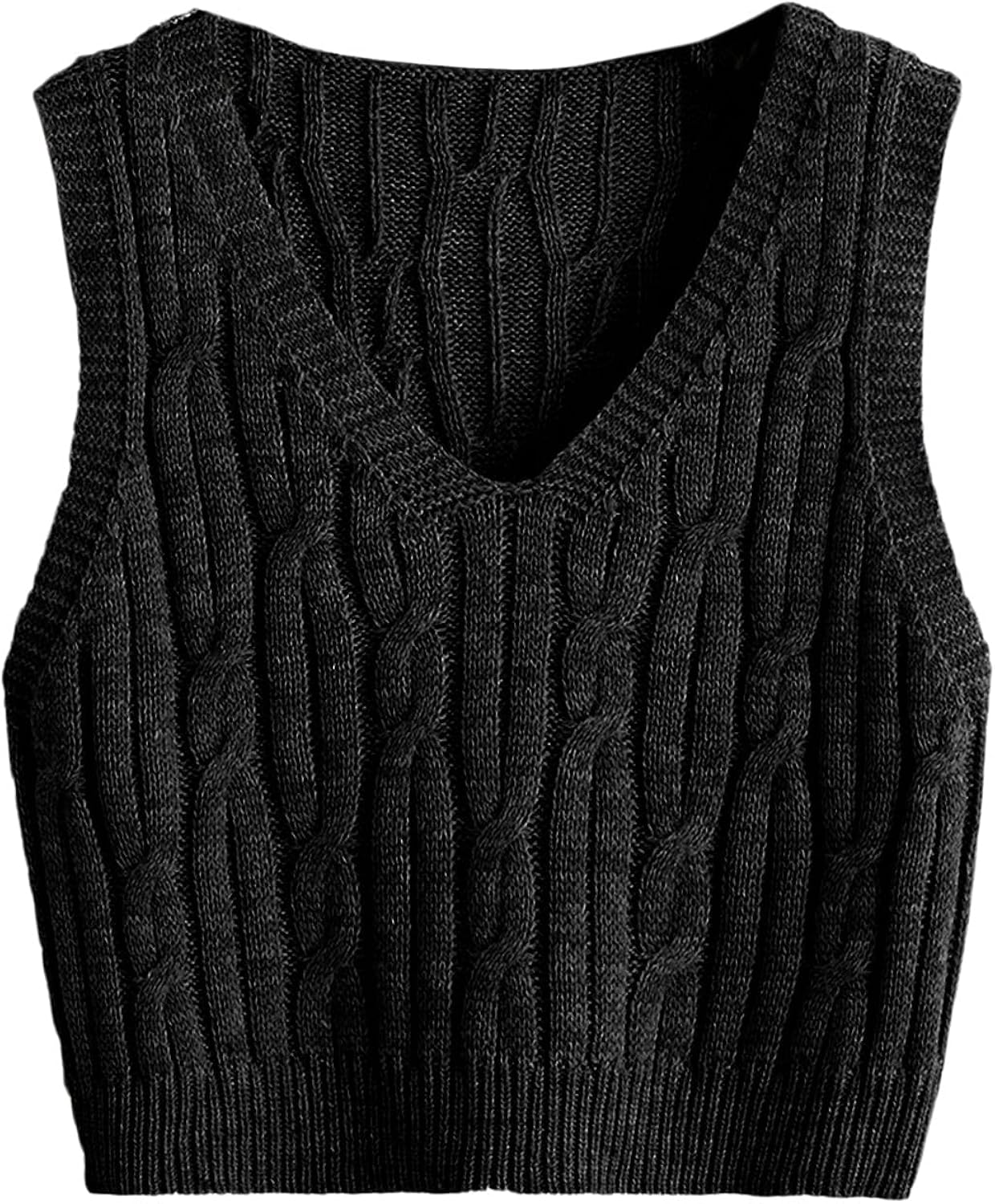 Romwe Women's Cable Knit Crop Sweater Vest Preppy Style Sleeveless V Neck Knitwear Tank Tops at  Women’s Clothing store