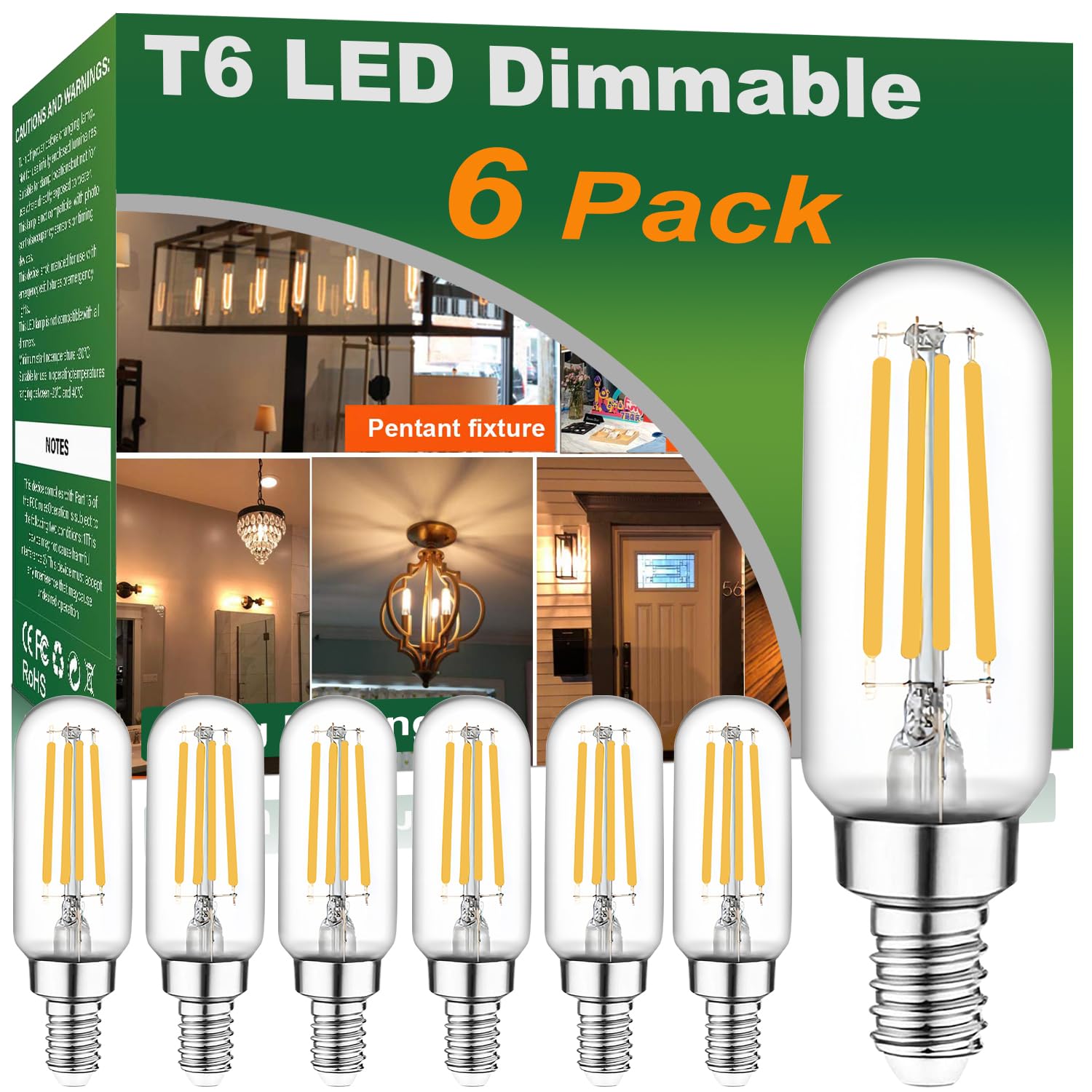 Photo 1 of **5 pack** Vinaco 3.39 Inch E12 Edison Bulb Dimmable 4W, Equal 40W, 5 Pack T6 E12 LED Bulb 2700K Warm White, No Flicker T6/T25 Edison Candelabra Light Bulbs for Chandelier, Ceiling Fan, Pendant, Wall Sconces