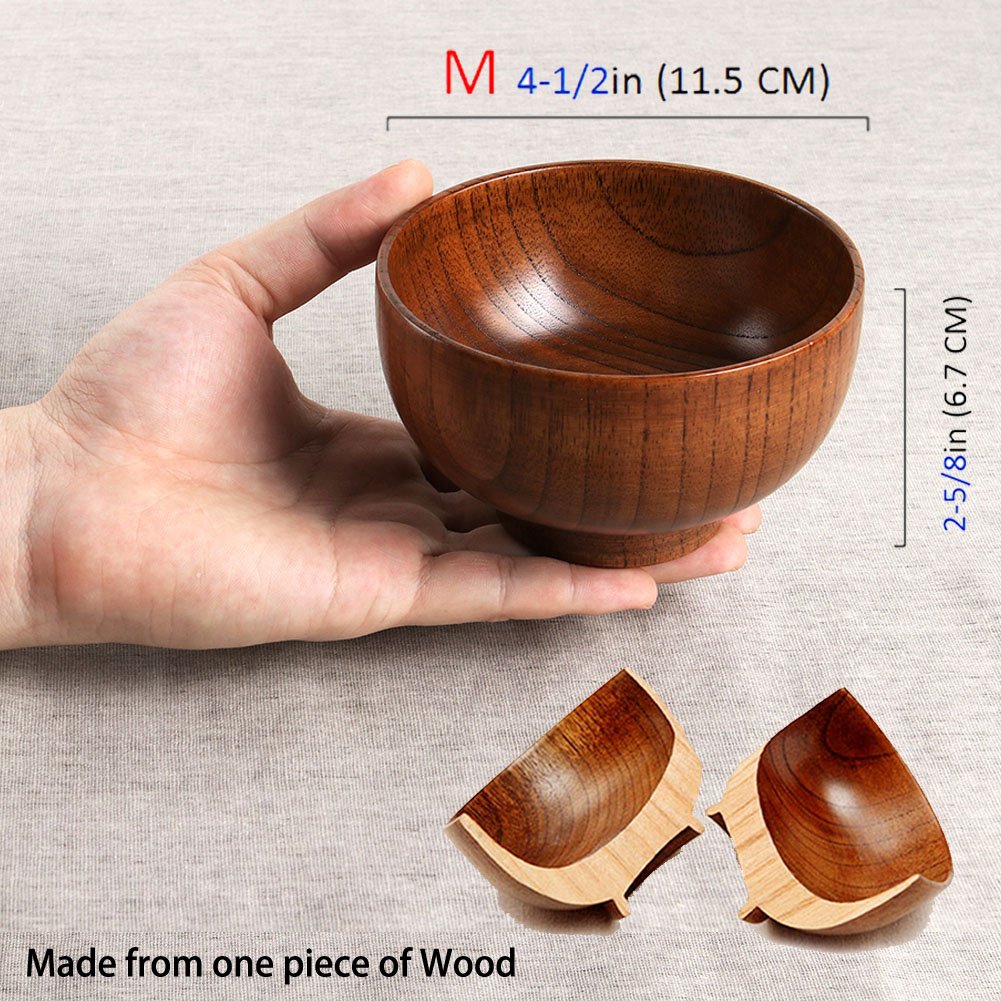 Cospring Handmade Wood Bowl, Mug, for Rice, Soup, Dip, Coffee, Tea, Decoration (4PCS Jujube Bowls, M: 4.5'' Dia x 2.6'' High) - Image 2