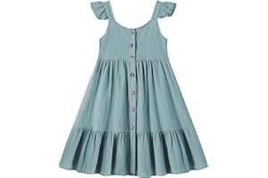 TATAKERI Toddler Baby Girls Summer Dress Ruffle Halter Sleeveless Casual Little Girl Dress with Button 18M-6T