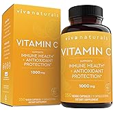 Viva Naturals Vitamin C, 1000 mg, 250 Vegetarian Capsules – with Citrus Bioflavonoids & Rose HIPS, Non-GMO for Immune Support & Antioxidant Protection