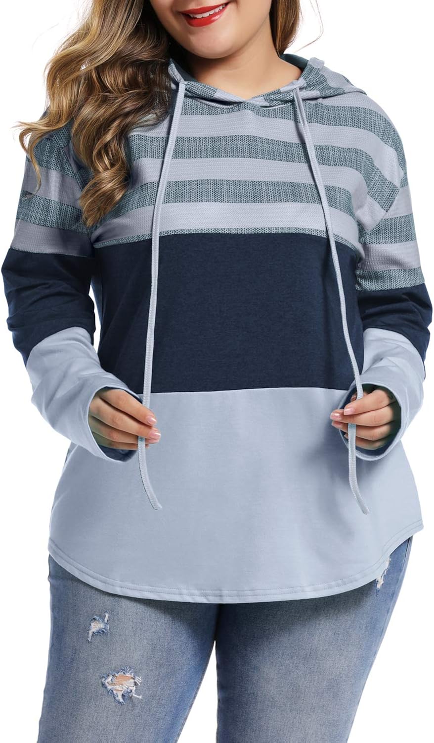 plus size color block hoodie