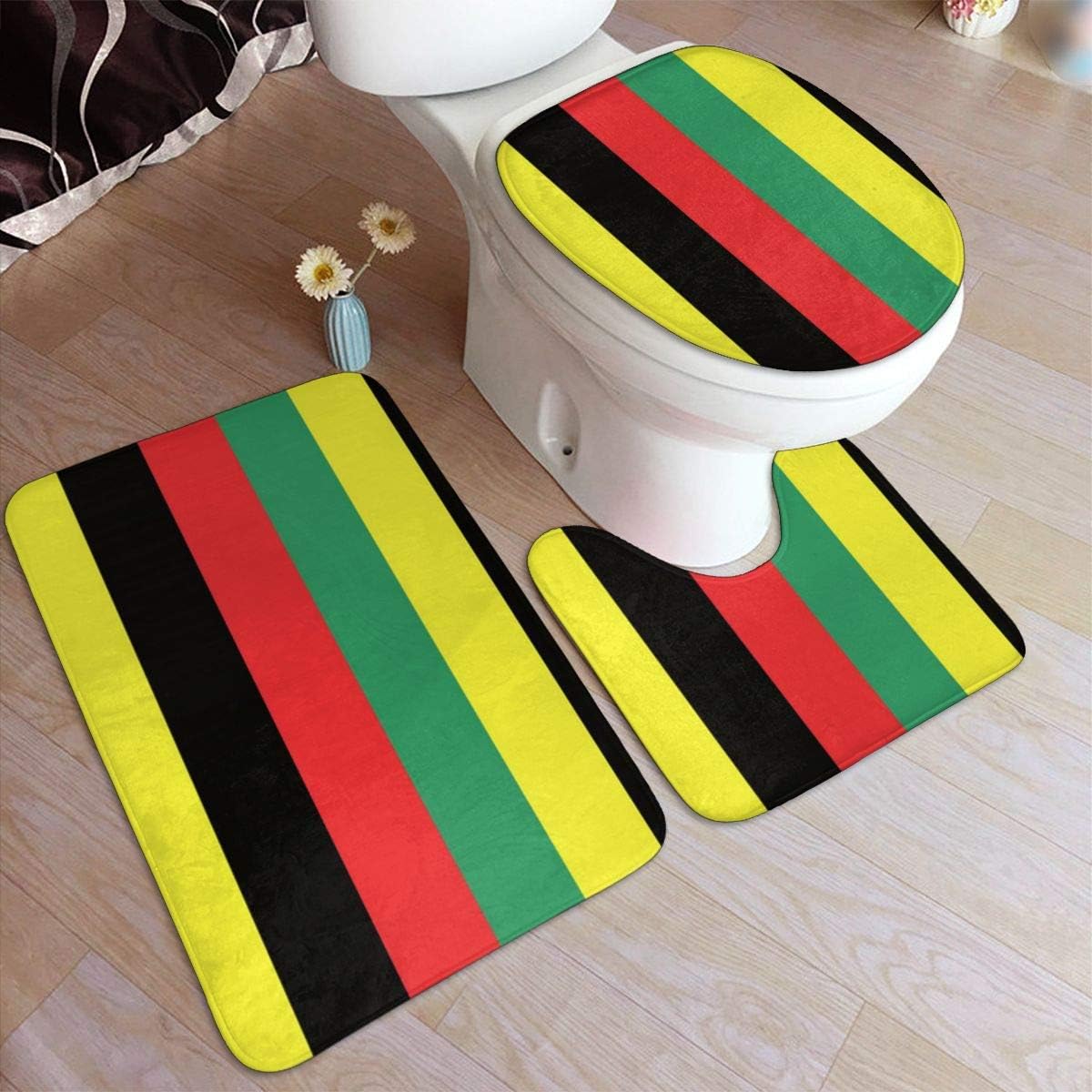 Amazon Com Red Green Yellow Black Bathroom Contour Rugs Combo Set Of 3 Soft Shaggy Non Slip Bath Shower Mat Rectangle Shaped U Shaped And O Shaped Toilet Floor Rug Home Kitchen