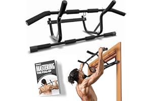 DMoose Fitness Pull Up Bar for Doorway - Upto 250 Lbs Capacity, No Screwing or Slipping, Hanging Pullup & Chin Up Bar for Door Frame - Multi Padded Grips for Strength Training with Installation Guide