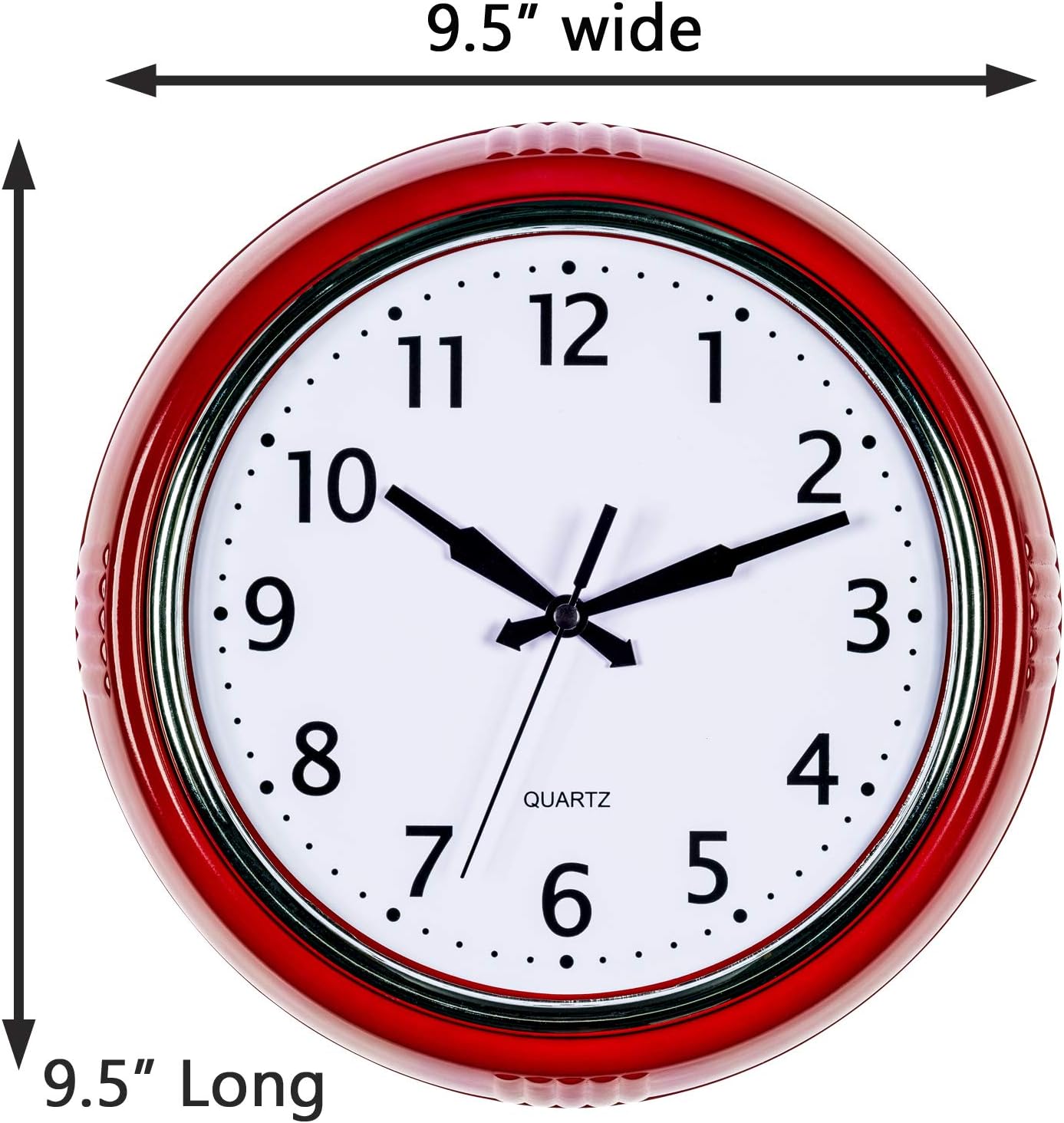 Bernhard Products Retro Wall Clock 9.5 Inch Red Kitchen 50's Vintage Design Round Silent Non Ticking Battery Operated Quality Quartz Clock: Home & Kitchen