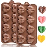 Dacthuw Small Heart Silicone Molds, 8 Cavities Heart Molds with Diamond Love Shape for Making Chocolate/Candy/Fondant/Gummy, 2 PCS Food Grade Chocolate Mold for Fruit Snack/Snack Biscuits