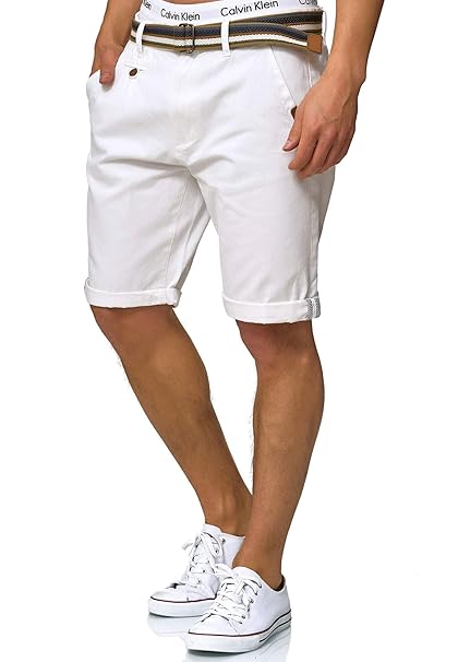 Indicode Herren Cuba Chino-Shorts Kurze Hose mit Gürtel aus 100% Baumwolle
