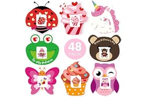 CUALFEC Valentine's Day Cards for Kids Valentines Cards Set with Temporary Tattoos and Envelopes Perfect Choice for Classroom Gift 8 Different Cute & Adorable Designs - 48 Pack