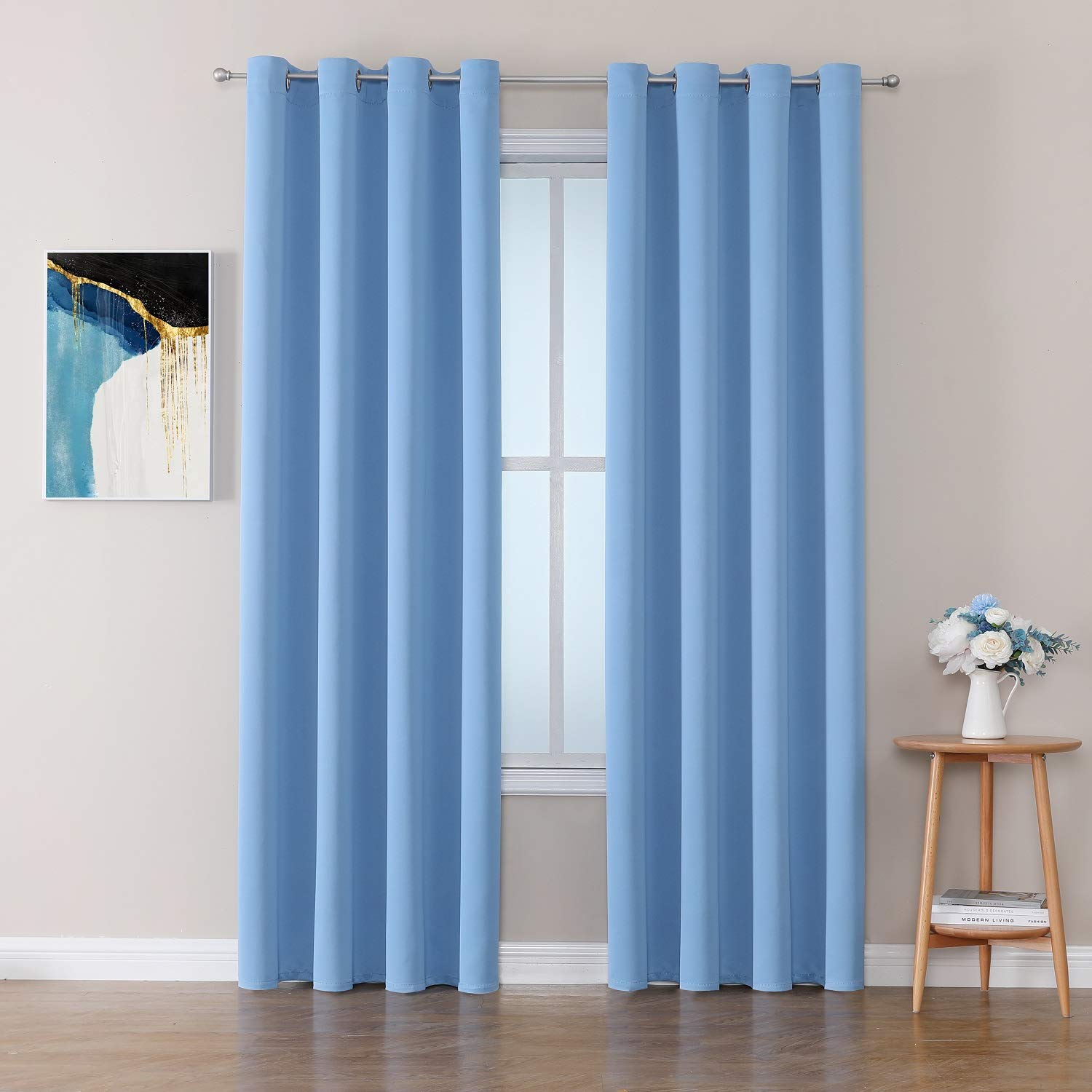 Photo 1 of ChrisDowa Grommet Room Darkening Curtains for Bedroom and Living Room - 2 Panels Set Thermal Insulated Blackout Curtains (Sky Blue, 52W x 84L)