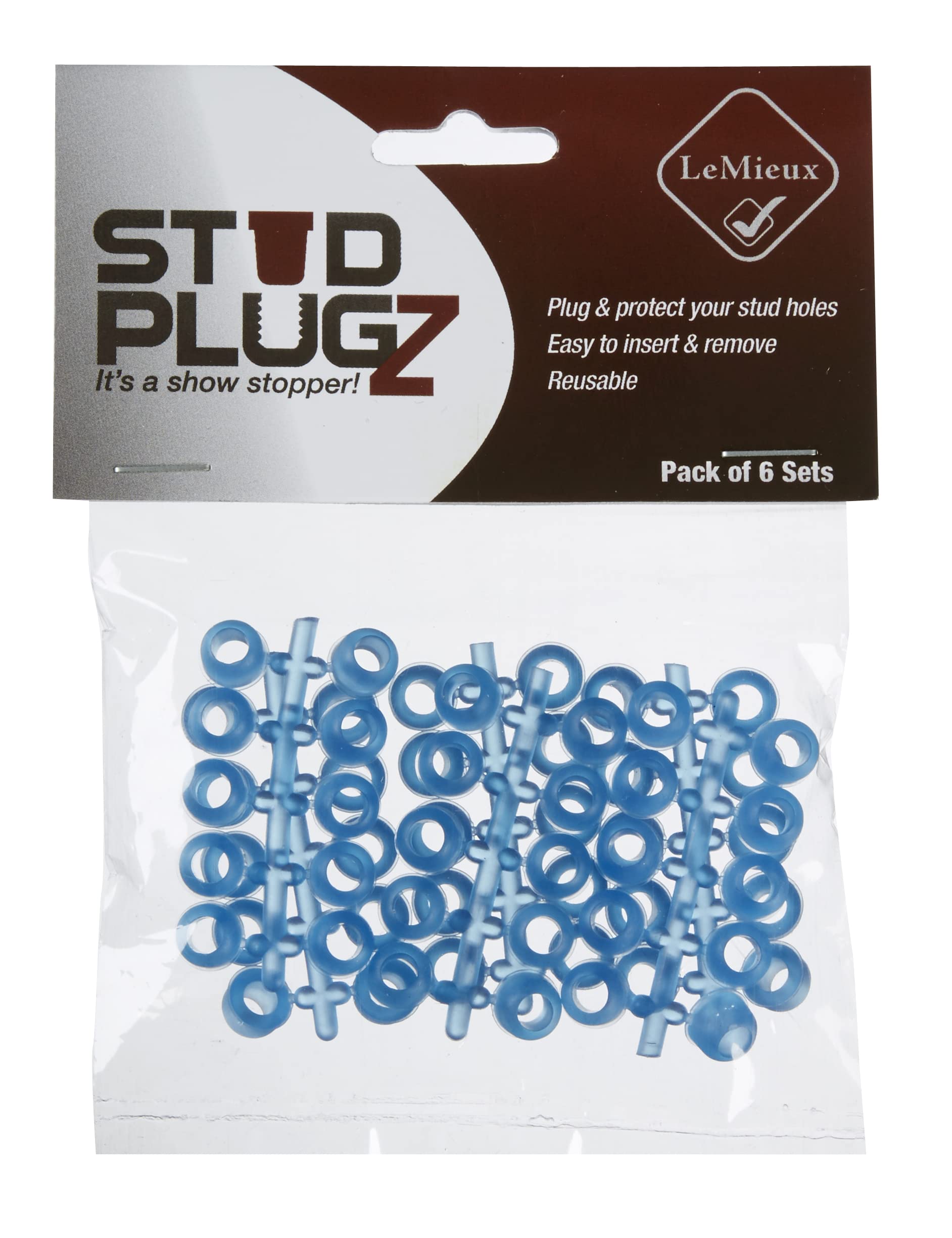 LeMieux Easy Stud Plugz for Horseshoe - Blue - Rubber - Reusable - One Size - Pack of 6