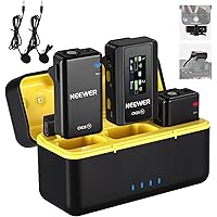 Neewer CM28 Wireless Lavalier Microphone System with Charging Case, 2 Mic Clips, 1 Click Noise Canceling, 4GB Storage, 9H Pla