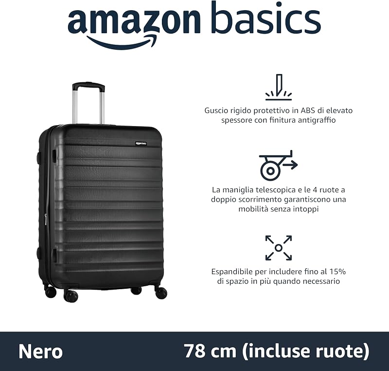 Valigia Rigida Grande - Bagaglio Espandibile ABS con 4 Ruote Doppie Girevoli - Resistente ai Graffi e Leggera - 78 x 52,6 x 32cm - Nero — foto 2 di 7