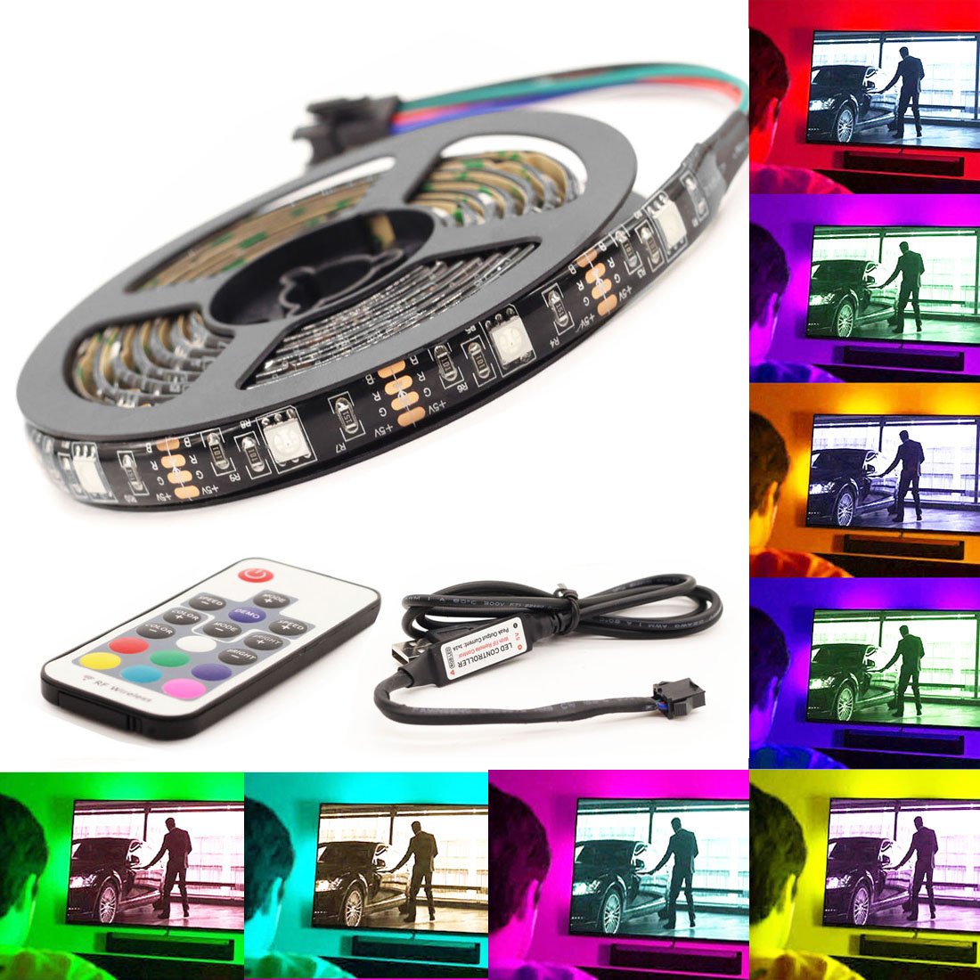 TV Colorful Backlight,USB LED Lighting Strip for Bias Lighting HDTV,Flexible Neon LED Lights 6.5ft/2M with Remote Control Decorate for Desktop PC,Tender Light Background Lighting Kit