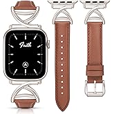 Minyee Leather Band Compatible with Apple Watch Bands 38/40/41/42/44/45/46/49mm Women, Slim Dressy Premium Leather Strap with A-Shape Metal Buckle for iWatch Series 11 10 9 8 7 6 5 4 SE/Ultra 3 2 1