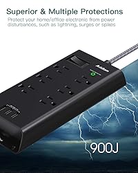 Power Strip Surge Protector, Addtam 6 Outlets and 3