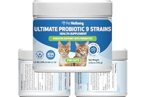 Pet Wellbeing Ultimate Probiotic 9 Strains with FOS Prebiotics for Cats - Digestive Health, Immune Support & Gut Flora Balance - NASC Certified & Vet-Formulated - 160 g Powder