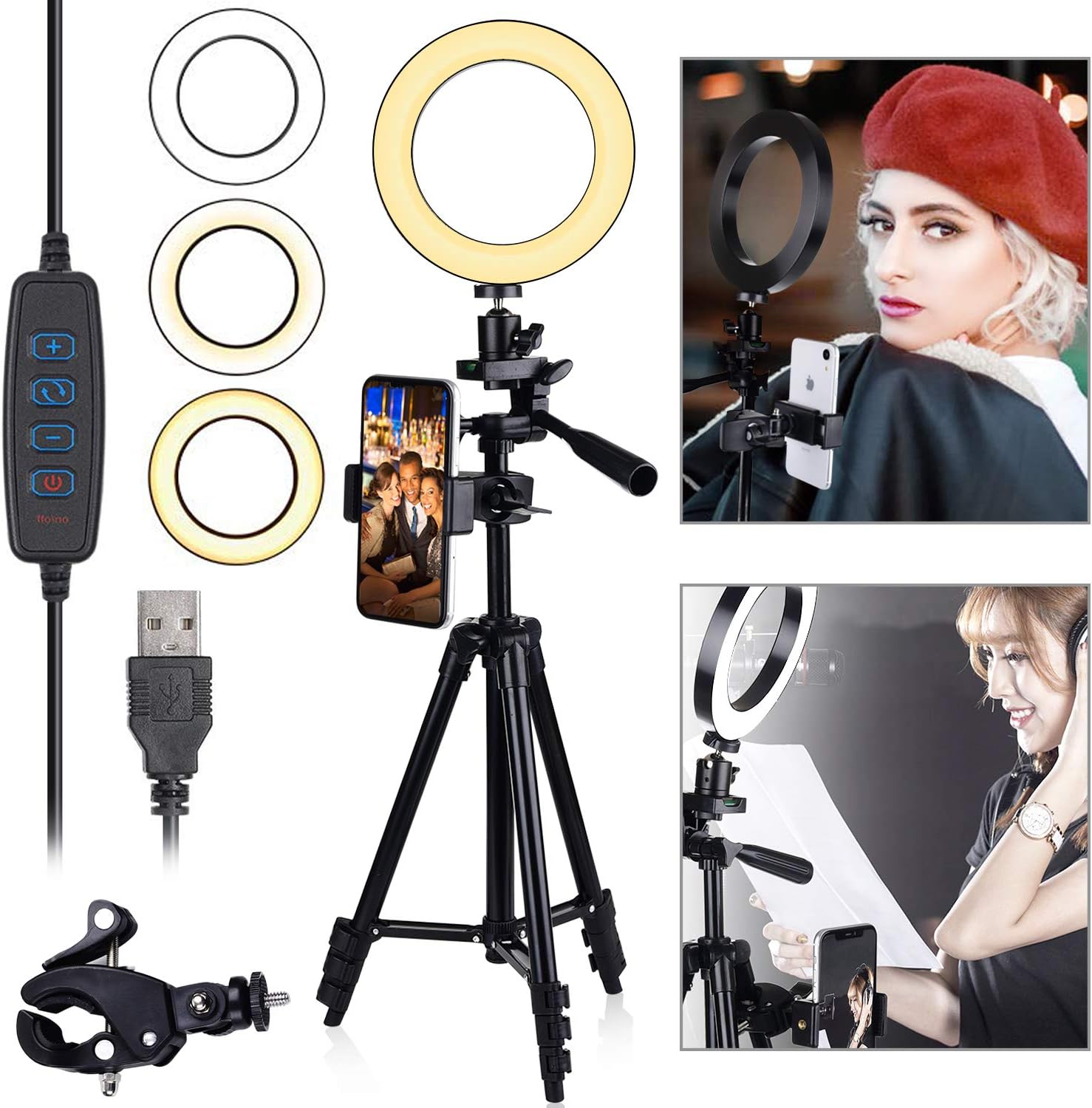 Ring Light, [New Version]Diyife 6" Selfie Light, Ringlight with Tripod Stand 3 Lighting Modes & 11 Brightness Level Compatible with Smartphone for Youtube, Facebook, Live Stream, Makeup, etc