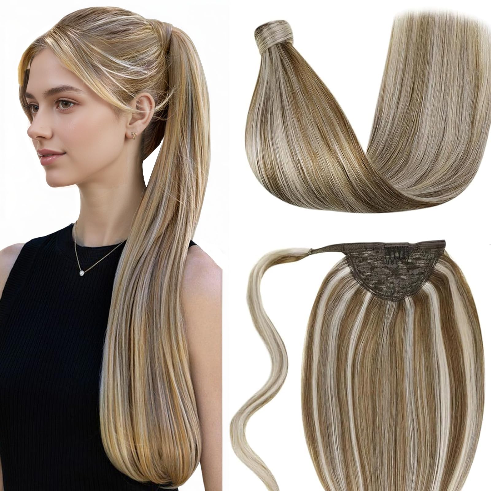 LaaVoo Pony Tail Extensions Real Human Hair 20 Inch 80g Dark Brown Remy Straight Ponytail hair Extensions #4