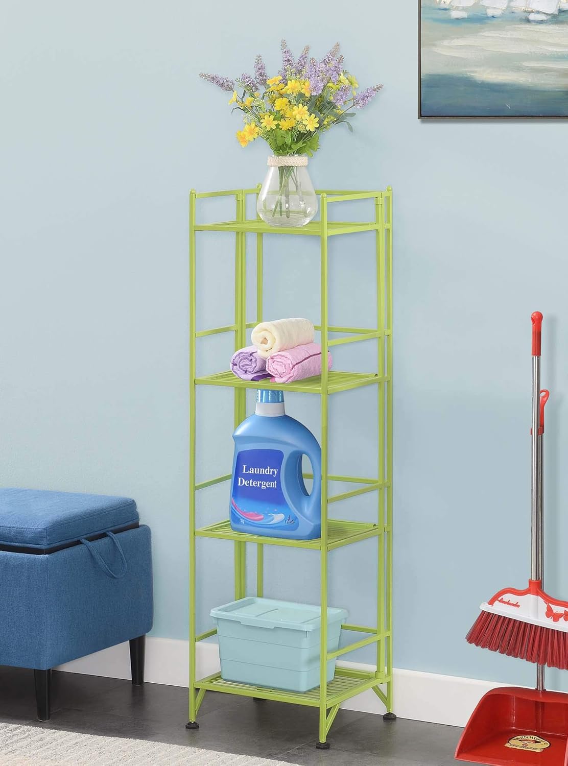 Convenience Concepts Xtra Storage 5 Tier Folding Metal Shelf, White: Furniture & Decor
