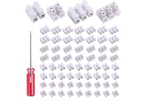 RUSTARK 100Pcs 2P CH2 + 3P CH3 Quick Connector Spring Wire Connector Screw Terminal Barrier Block for LED Strip Light Wire Connecting - 4 Styles