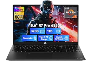 NIMO 15.6" FHD Light-Gaming-Laptop, 8 Cores AMD Ryzen 7 Pro 6850U 32GB LPDDR5 RAM 1TB SSD (Beat i7-1360P Up to 4.7GHz) GPU AMD Radeon 680M IPS Computer with 100W Type-C Backlit Keyboard Fingerprint