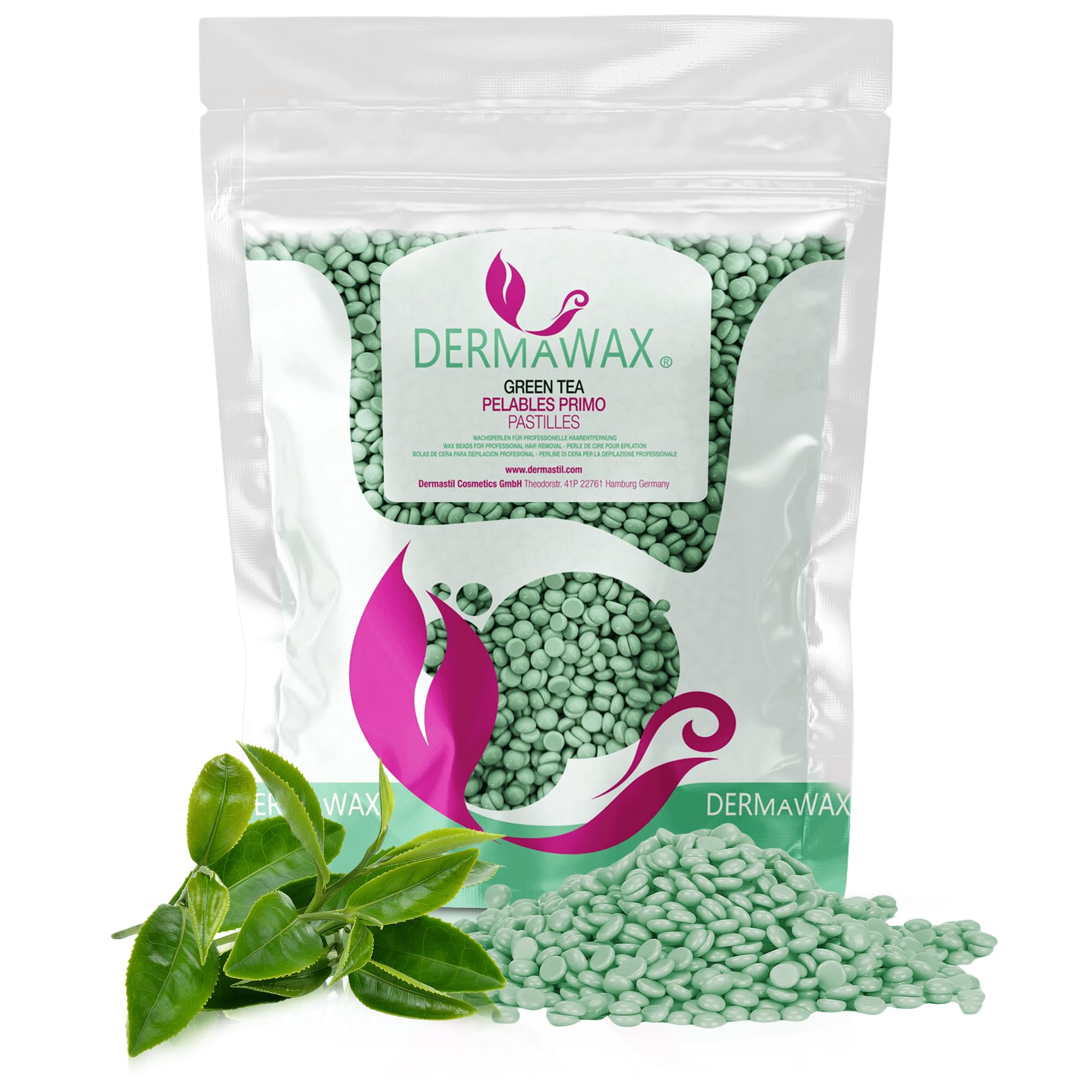 Dermawax Professional Hard Wax Beads- Full Body Stripless Depilatory Waxing Film Wax Less Pain Formula Hair Removal of Face Legs Armpit Bikini Line (1 kg (Pack of 1), Green Tea)