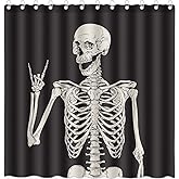 DePhoto Halloween Shower Curtain for Bathroom Rock and roll Music Skeleton Bone Day of The Dead Skull Gothic Dark Grey Horrifying Weird Poliester Fabric Decoration Water Proof with 12Hooks 72x72inch
