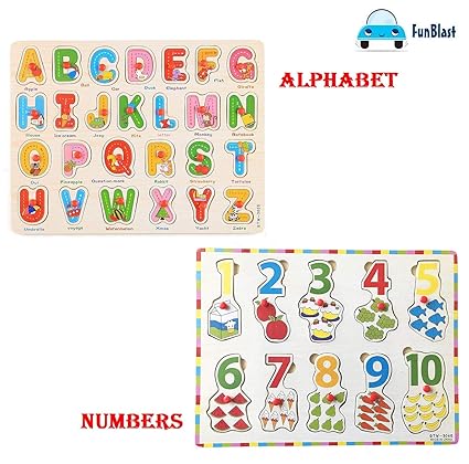 FunBlast Set of 2 Wooden Learning Board- Capital Letter Learning Board for Kids, 123 Number Learning Board for Kids, Educational Board for Kid (Capital Alphabet & Numbers)