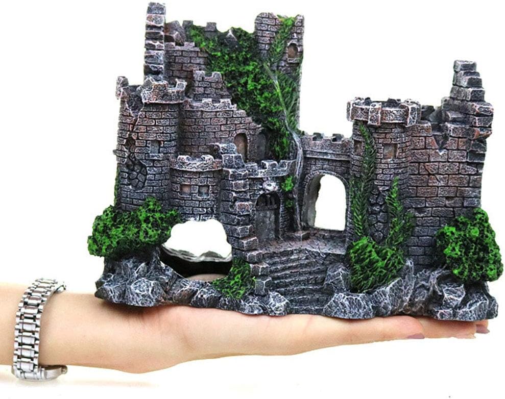 DXIA Aquarium Decoration, Stone Castle Fish Tank Decorations Plants with Crafts Moss - Image 3